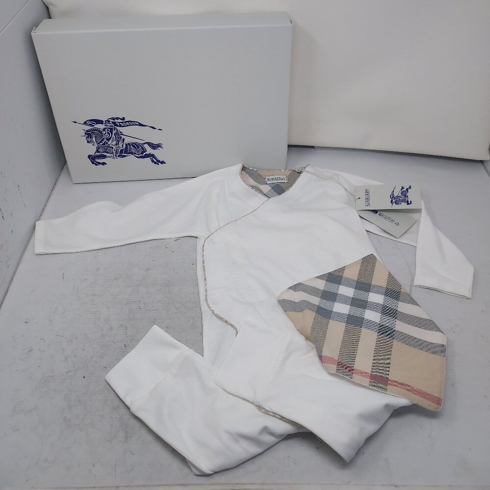 Burberry White Baby Check Bodysuit Bib Box